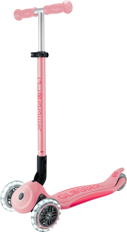 Globber Mini Scooter | Primo Foldable Plus Lights | Pastel Pink - Fuchsia