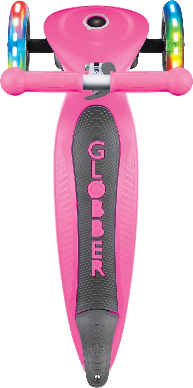 Globber Mini Scooter | Primo Foldable Lights | Anodized T-Bar | Pink