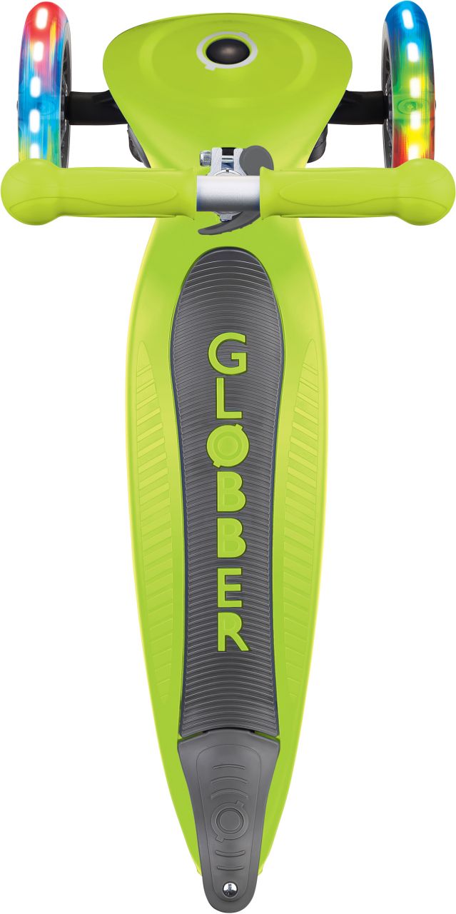 Globber Mini Scooter | Primo Foldable Lights | Anodized T-Bar | Limettengrün