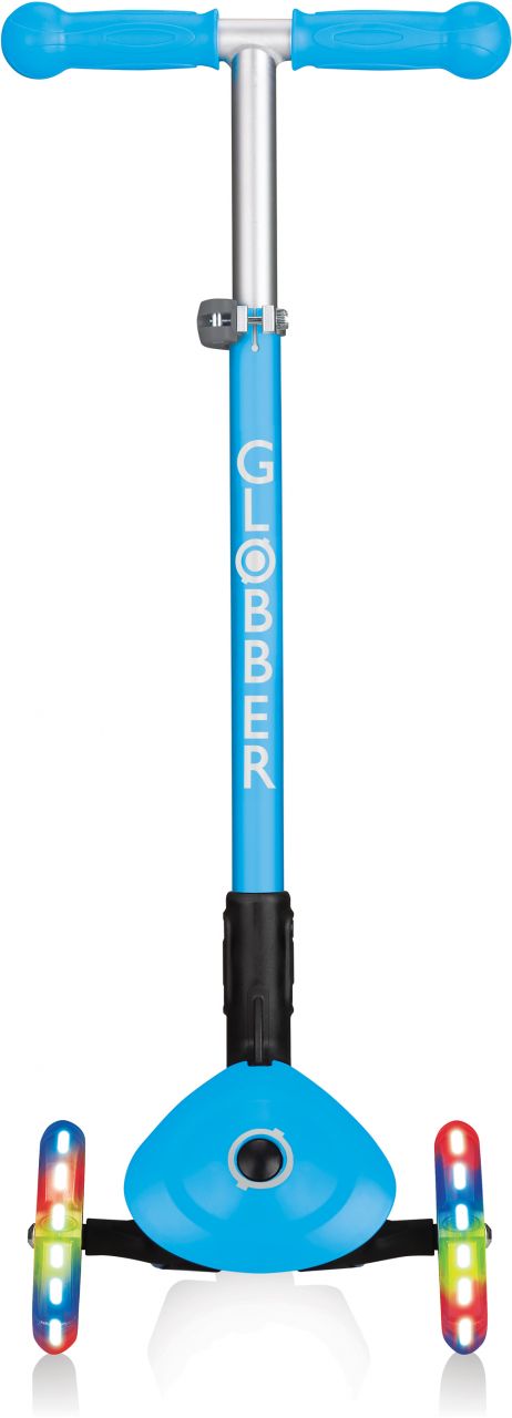 Globber Mini Scooter | Primo Foldable Lights | Anodized T-Bar | Himmelblau