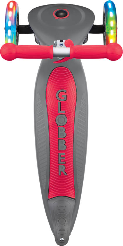 Globber Mini Scooter | Primo Foldable Lights | Anodized T-Bar | Grau-rot